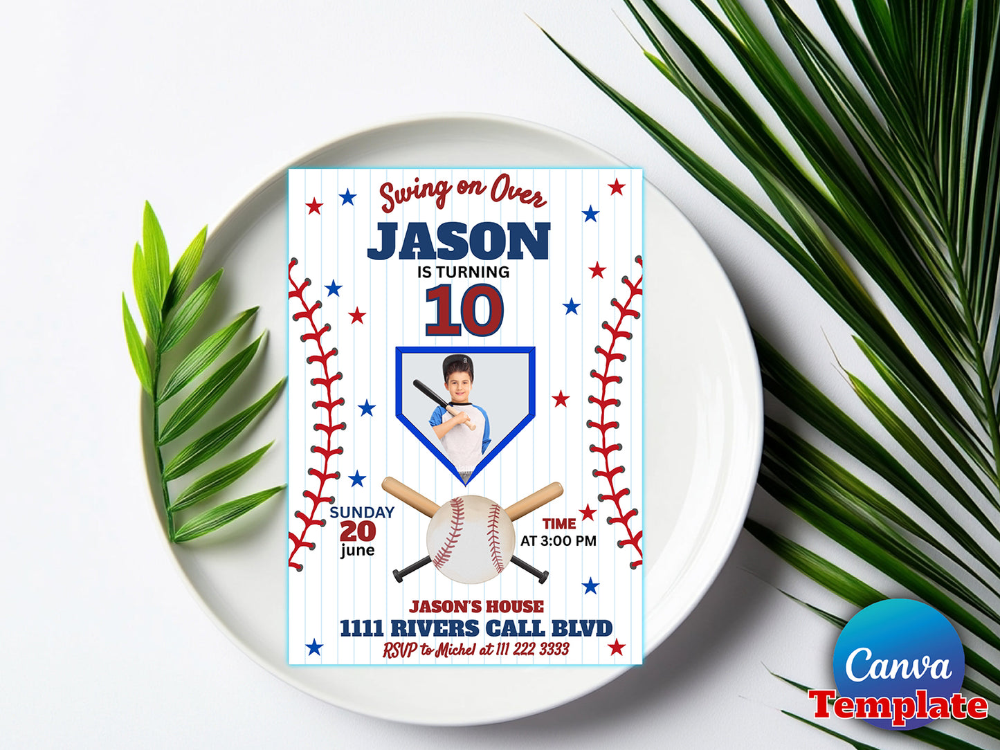 Editable Baseball Birthday Invitation with Photo (Printable)