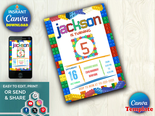 Building Blocks Birthday Invitation(Printable)