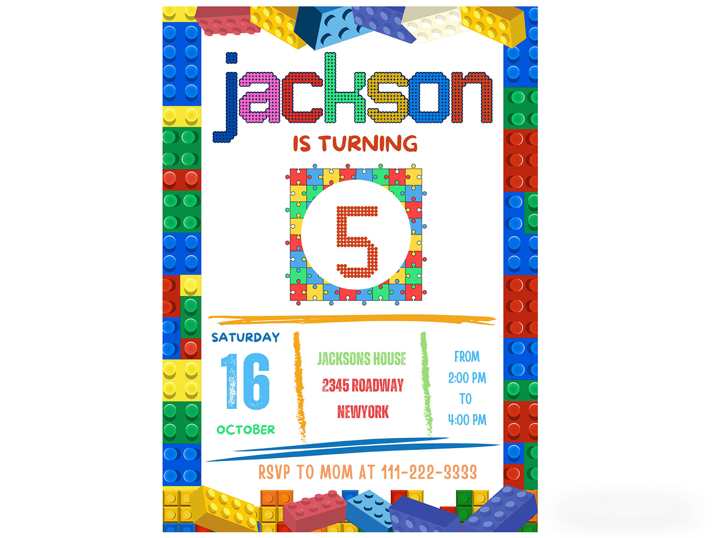 Building Blocks Birthday Invitation(Printable)