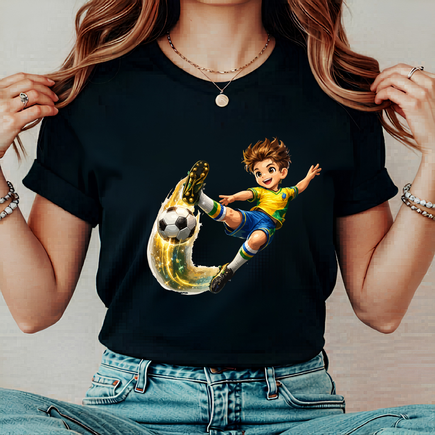 Anime Soccer Boy Bicycle Kick T-Shirt - Brazil Style Kids & Youth Football Graphic Tee (physical)