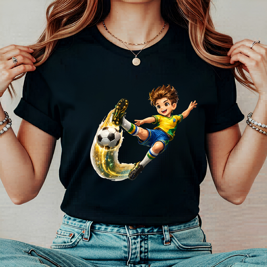 Anime Soccer Boy Bicycle Kick T-Shirt - Brazil Style Kids & Youth Football Graphic Tee (physical)