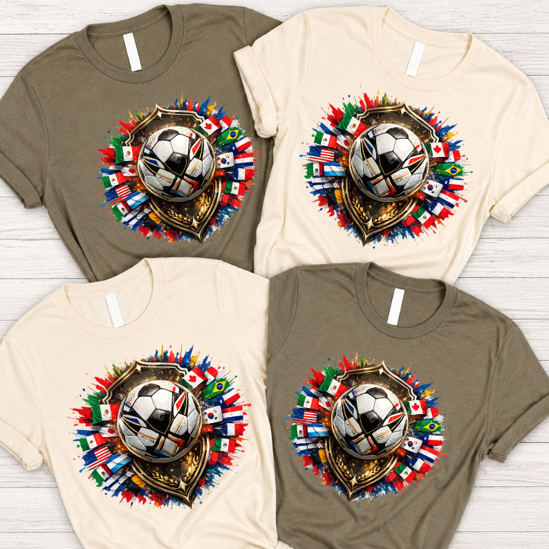 Global Flags Soccer Shield T-Shirt - 2026 World Cup International Football Fan Tee (physical)
