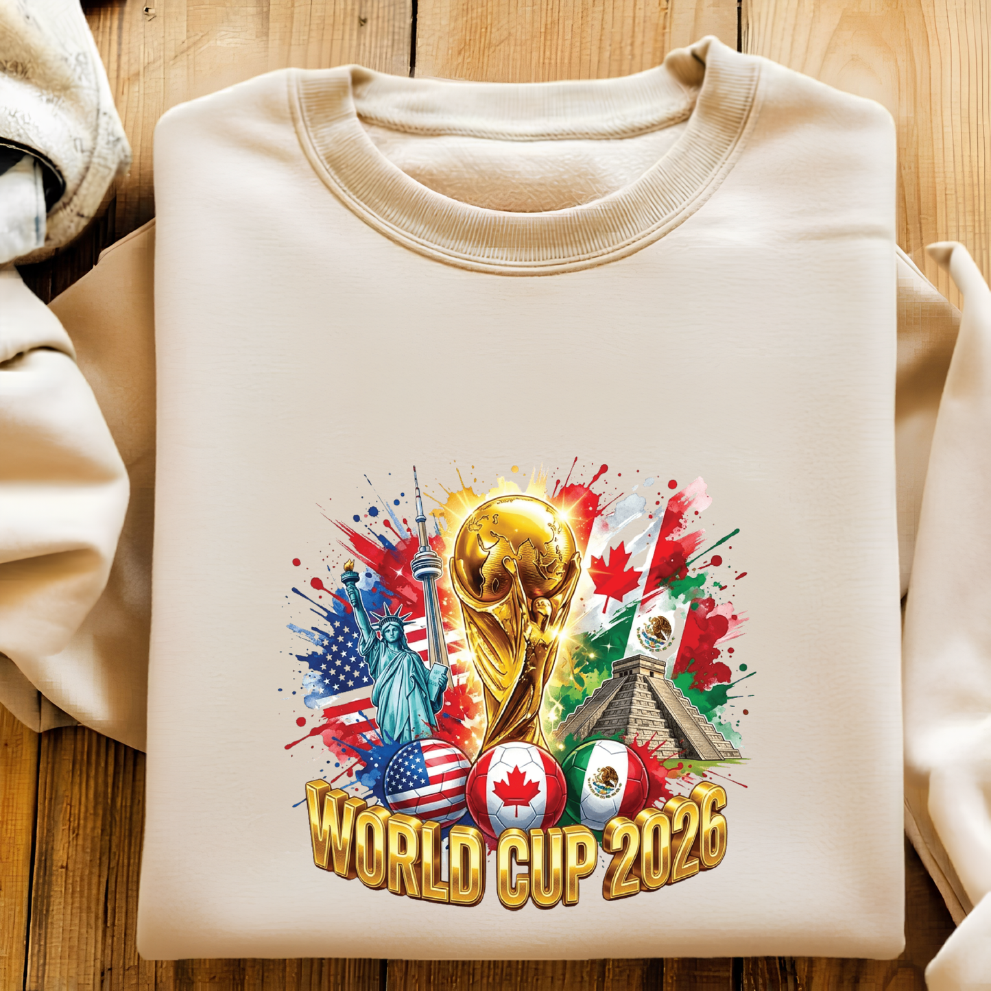 World Cup 2026 Host Landmarks and Flags Watercolor Splatter Sweatshirt (physical)