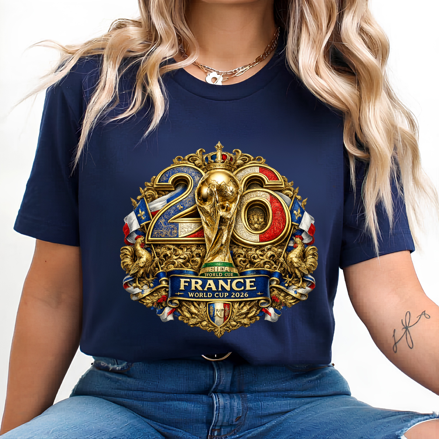 France World Cup 2026 Premium Golden Graphic Navy Blue T-Shirt (physical)