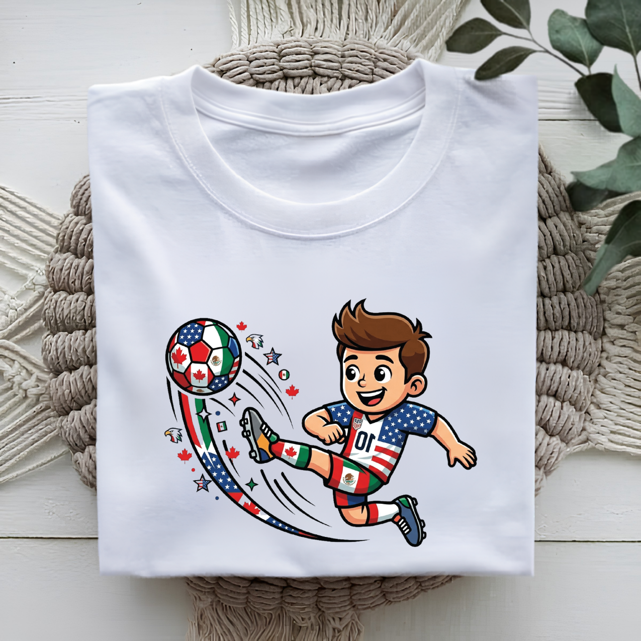 Kids 2026 World Cup Soccer Boy Cartoon Graphic Grey T-Shirt (physical)