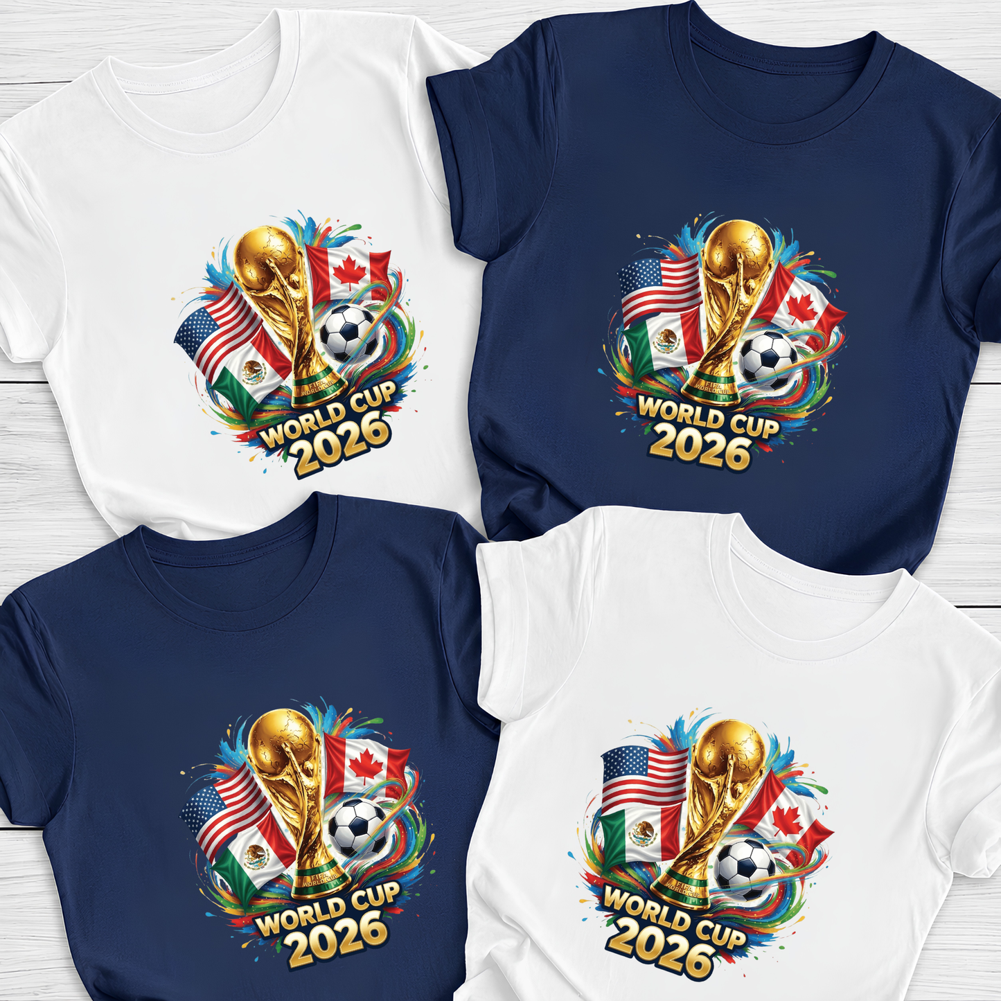 FIFA World Cup 2026 Host Country Flags Light Blue Graphic T-Shirt(physical)