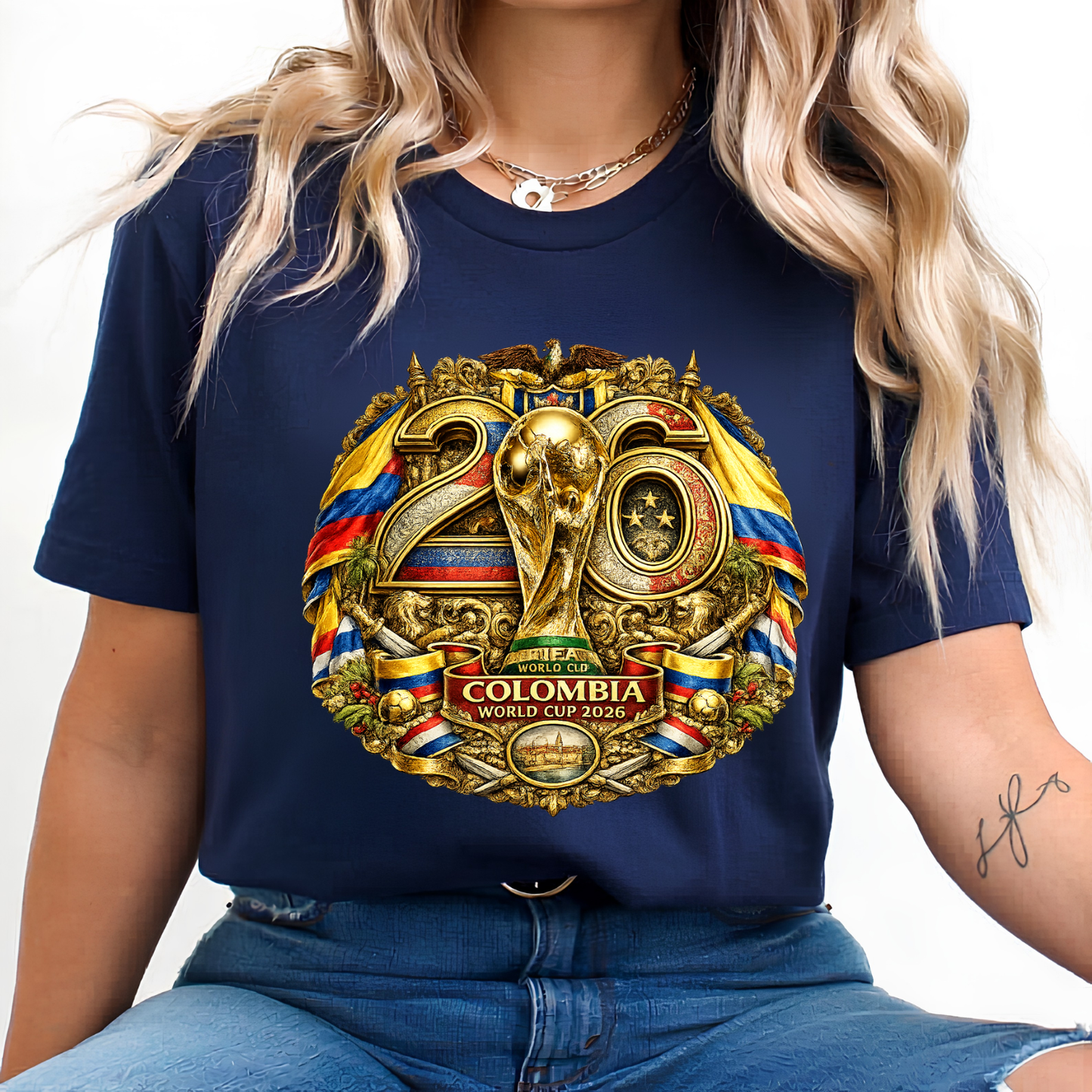 Colombia World Cup 2026 Premium Golden Graphic Cream T-Shirt (physical)