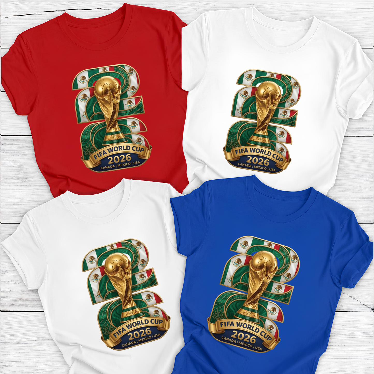 FIFA World Cup 2026 Gold Trophy Mexico Emblem White T-Shirt (physical)