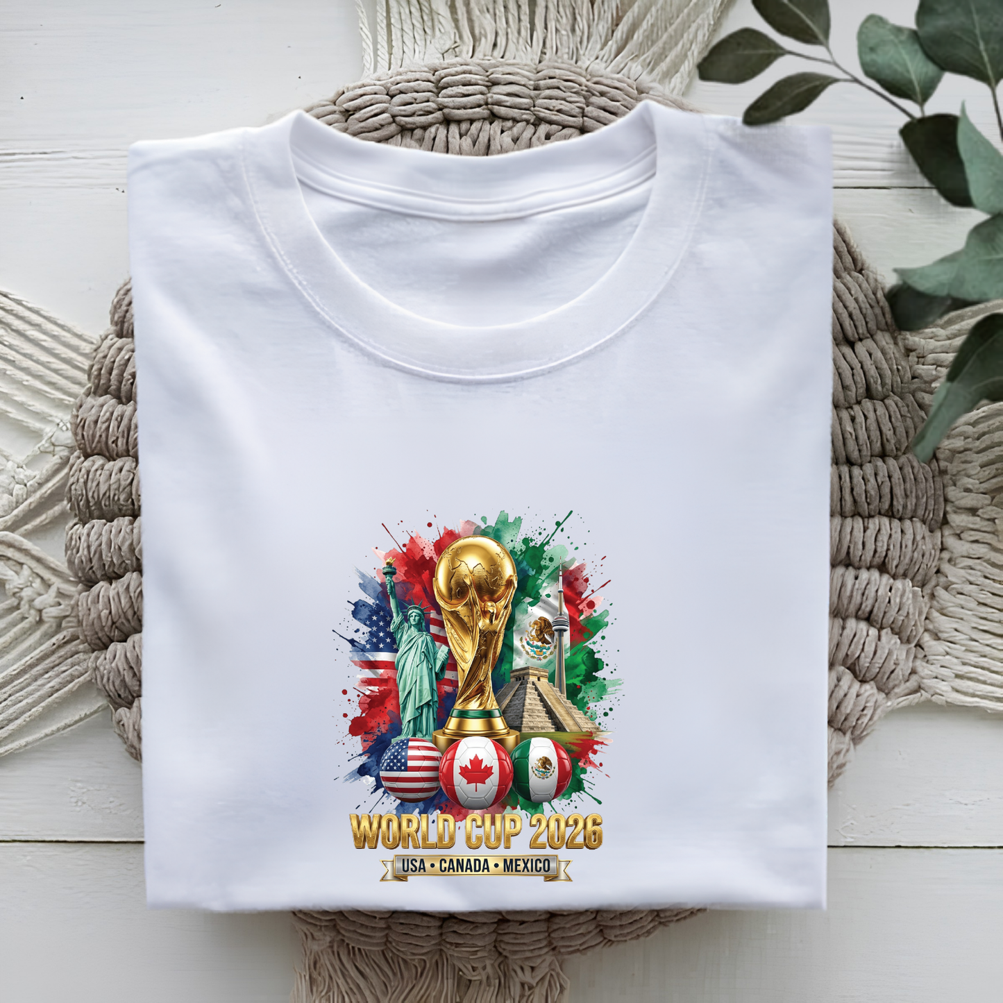 Vibrant Watercolor Splash Global Football Event 2026 Golden Trophy Tee (physical)