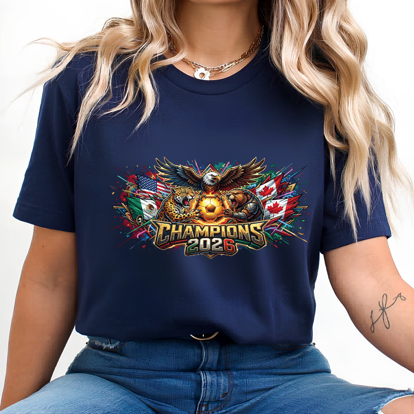 FIFA World Cup 2026 Champions USA Mexico Canada Soccer Graphic T-Shirt  (physical)