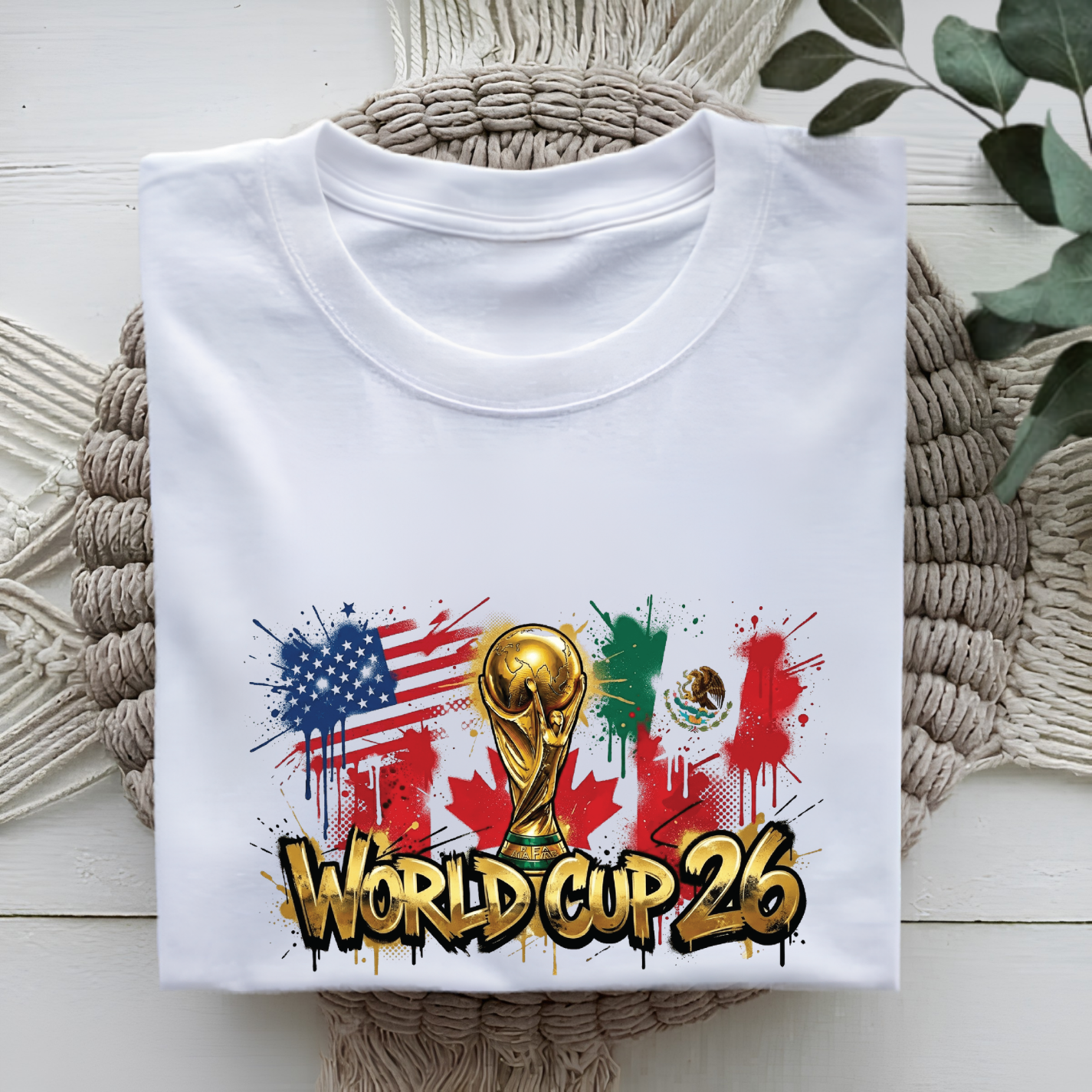 World Cup 26 Host Countries Paint Splatter White Graphic T-Shirt (physical)