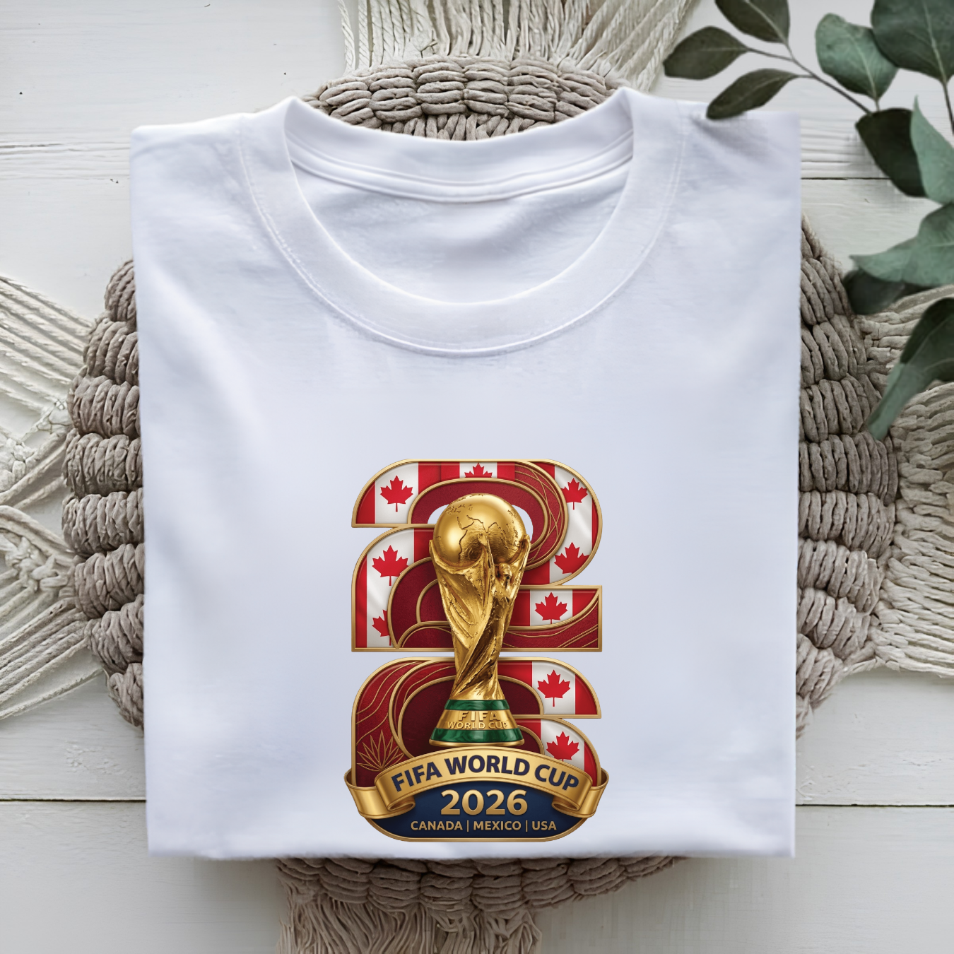 FIFA World Cup 2026 Gold Trophy Canada Emblem White T-Shirt (physical)