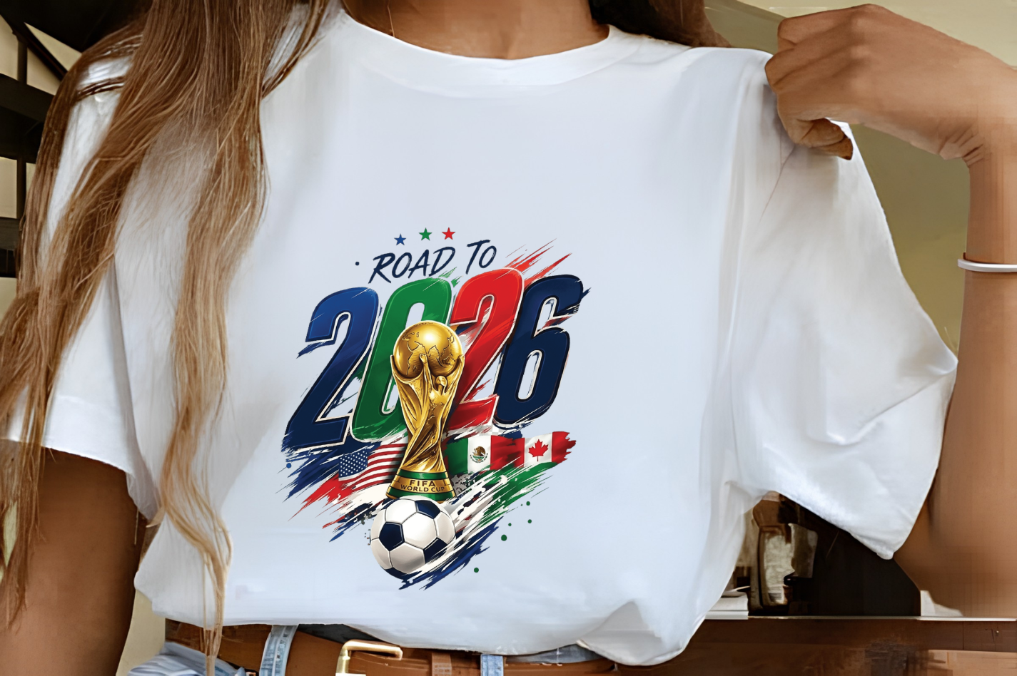 Road to 2026 World Cup Soccer Trophy Brush Stroke Graphic T-Shirt (physical)