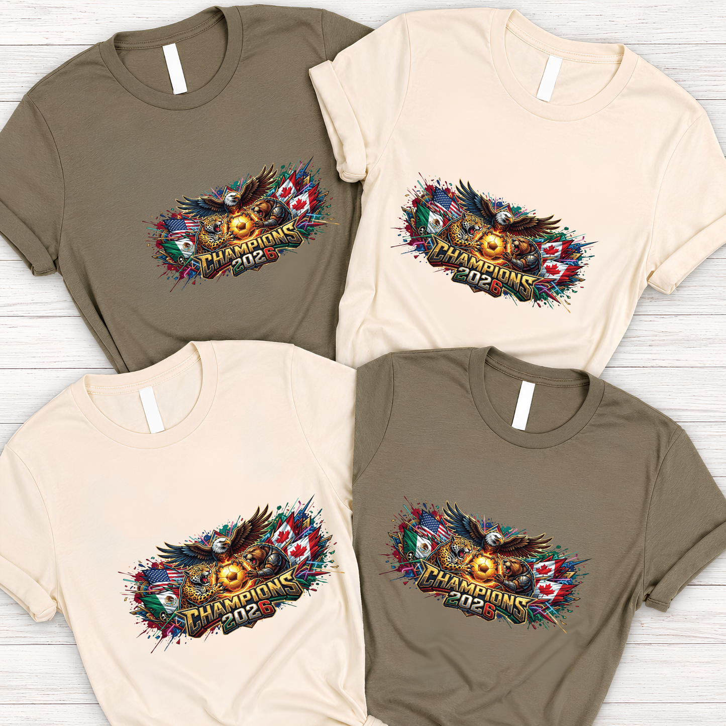Champions 2026 World Cup Tri-National Mascots T-Shirt - Eagle, Jaguar & Beaver Soccer Fan Tee (physical)