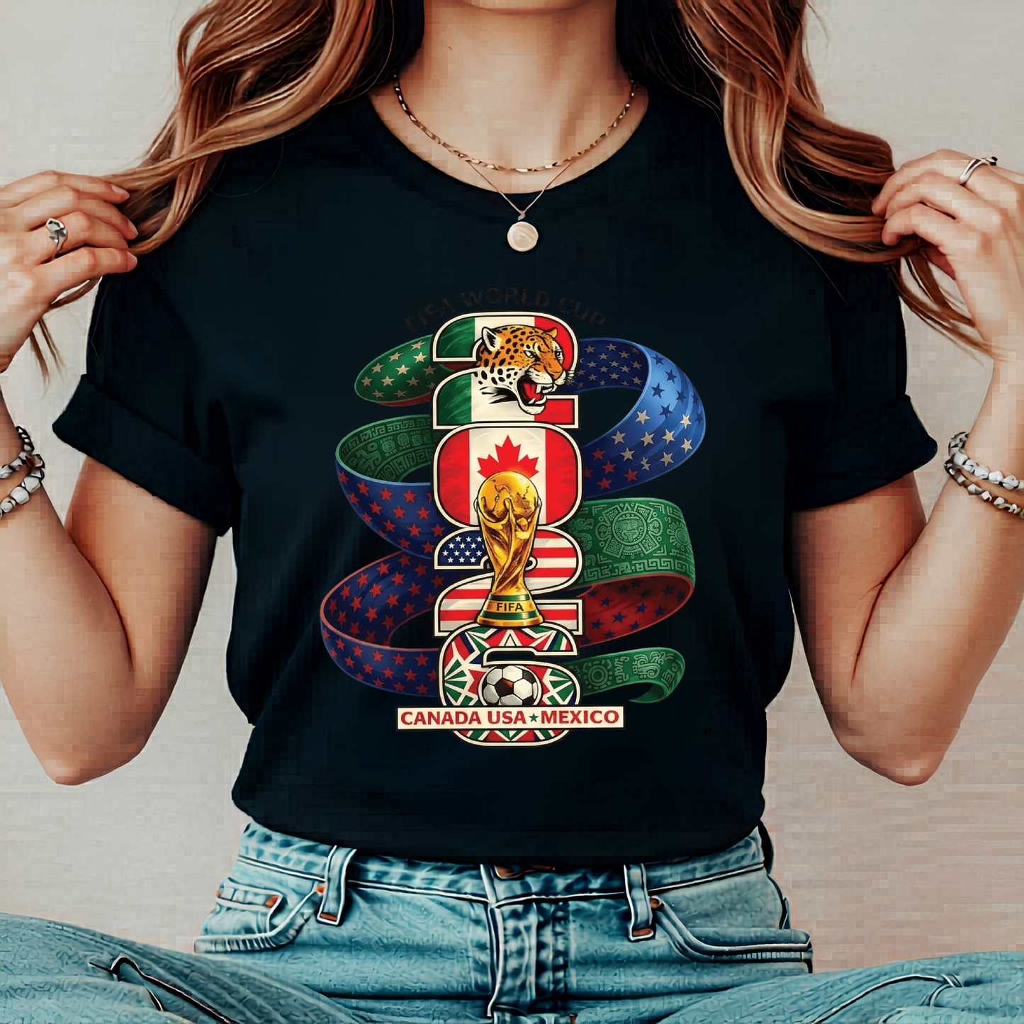 FIFA World Cup 2026 Canada USA Mexico Graphic Black T-Shirt (physical)