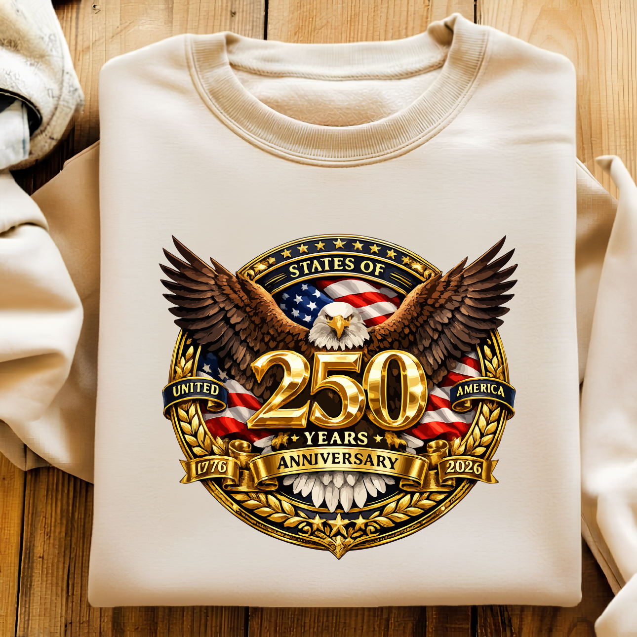 Official USA 250 Years Anniversary Eagle Emblem White T-Shirt (physical)