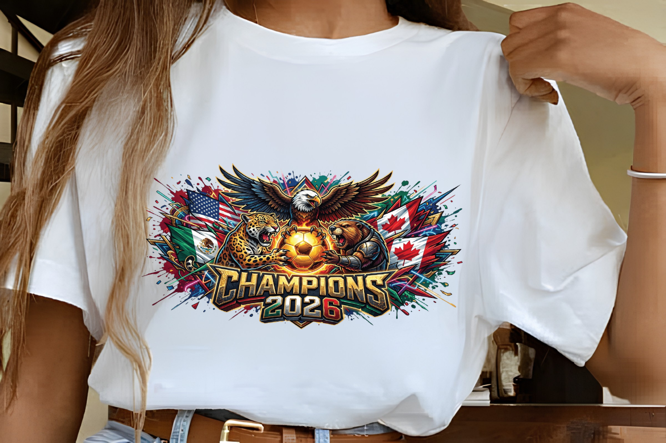 FIFA World Cup 2026 Champions USA Mexico Canada Soccer Graphic T-Shirt  (physical)