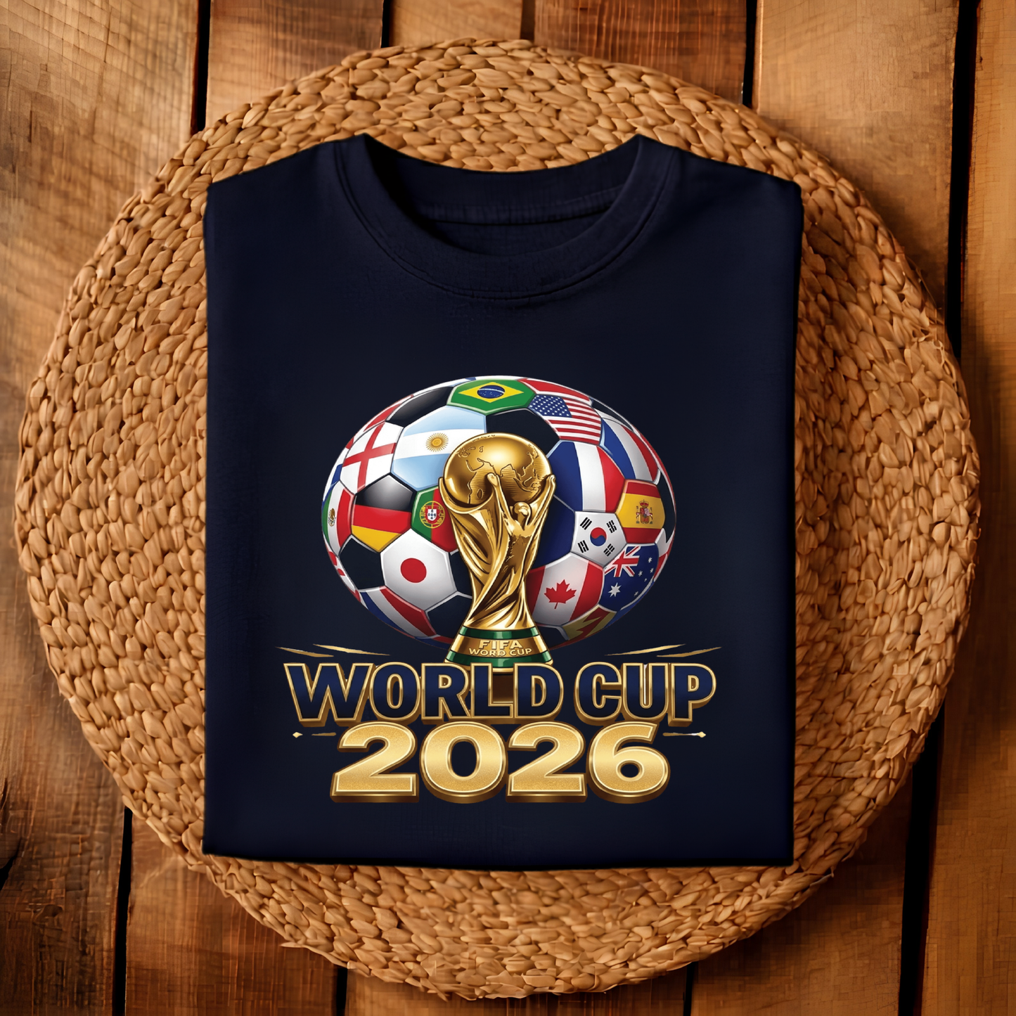 FIFA World Cup 2026 Gold Trophy Soccer Ball Black T-Shirt (physical)