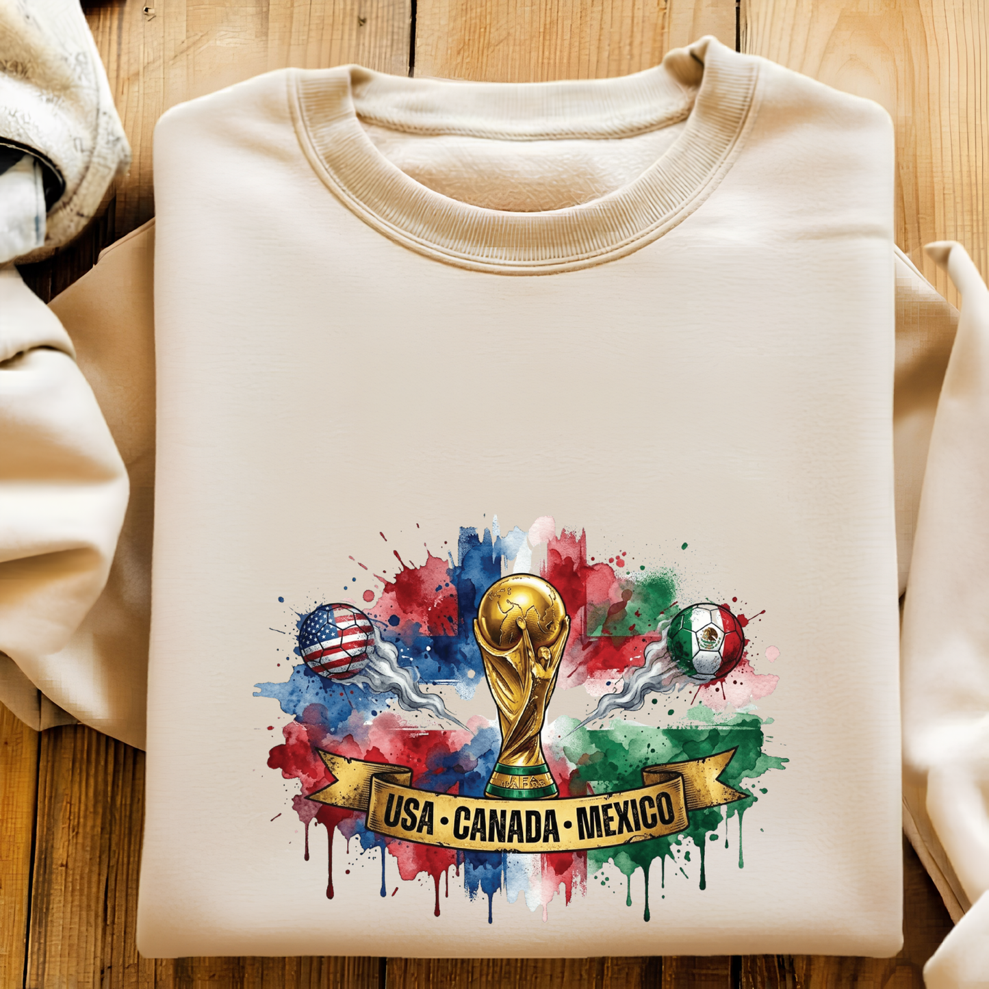 FIFA World Cup 2026 USA-Canada-Mexico Ribbon Watercolor Splash T-Shirt (physical)