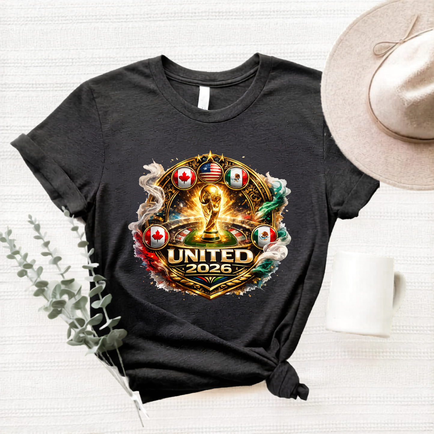 World Cup United 2026 Golden Trophy Host Nations Premium Graphic T-Shirt (physical)