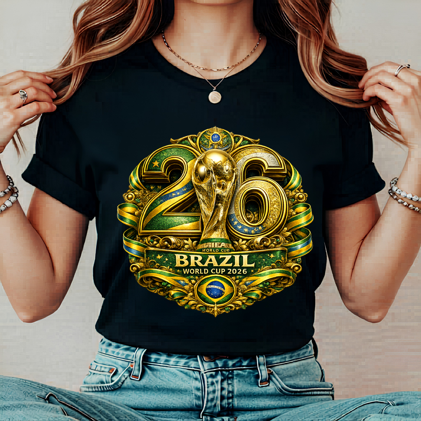 Brazil World Cup 2026 Premium Golden Graphic Black T-Shirt (physical)