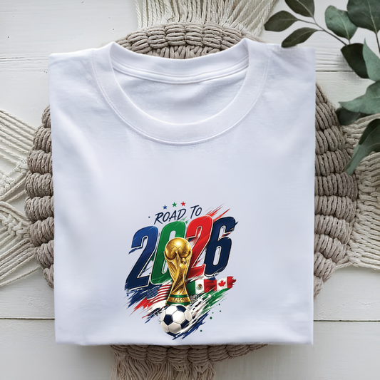 Road to 2026 World Cup Soccer Trophy Brush Stroke Graphic T-Shirt (physical)