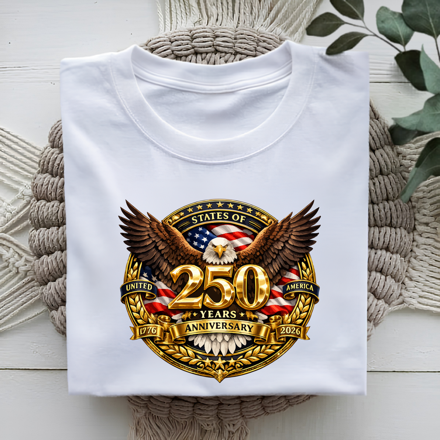 Official USA 250 Years Anniversary Eagle Emblem White T-Shirt (physical)
