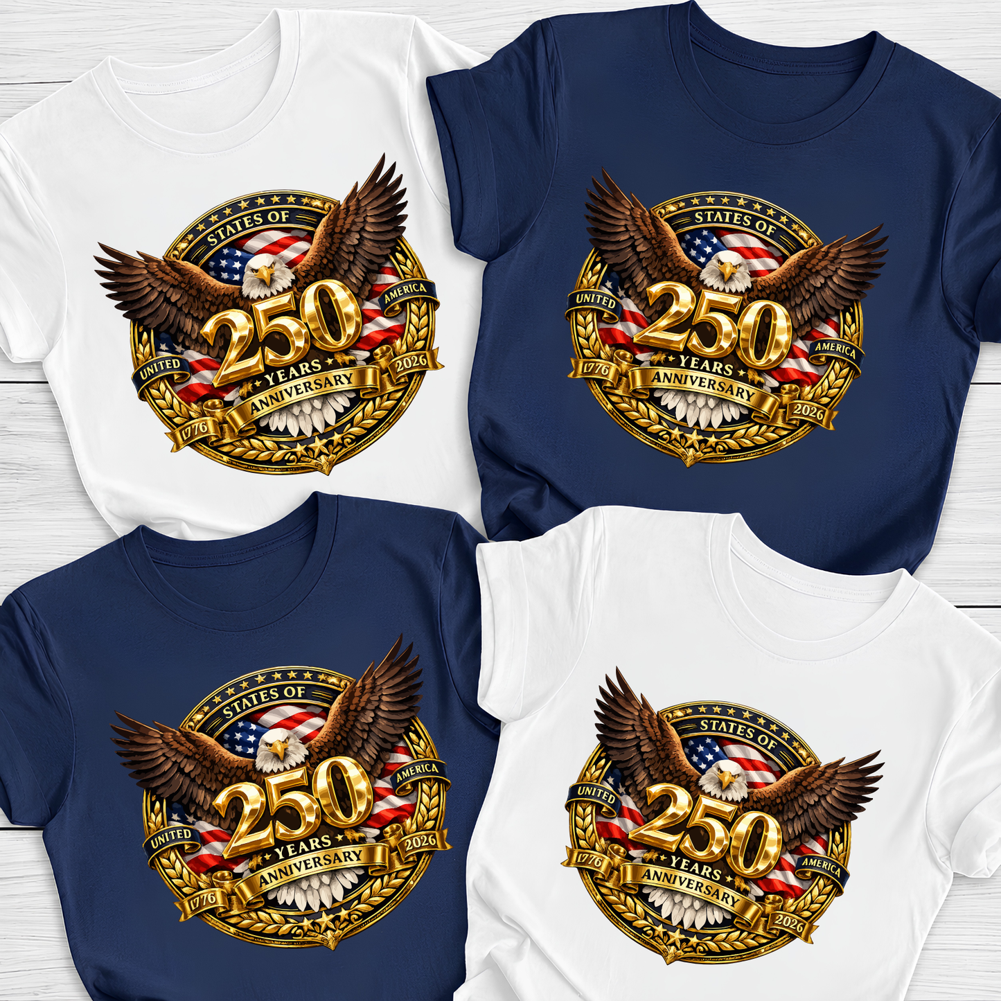 Official USA 250 Years Anniversary Eagle Emblem White T-Shirt (physical)