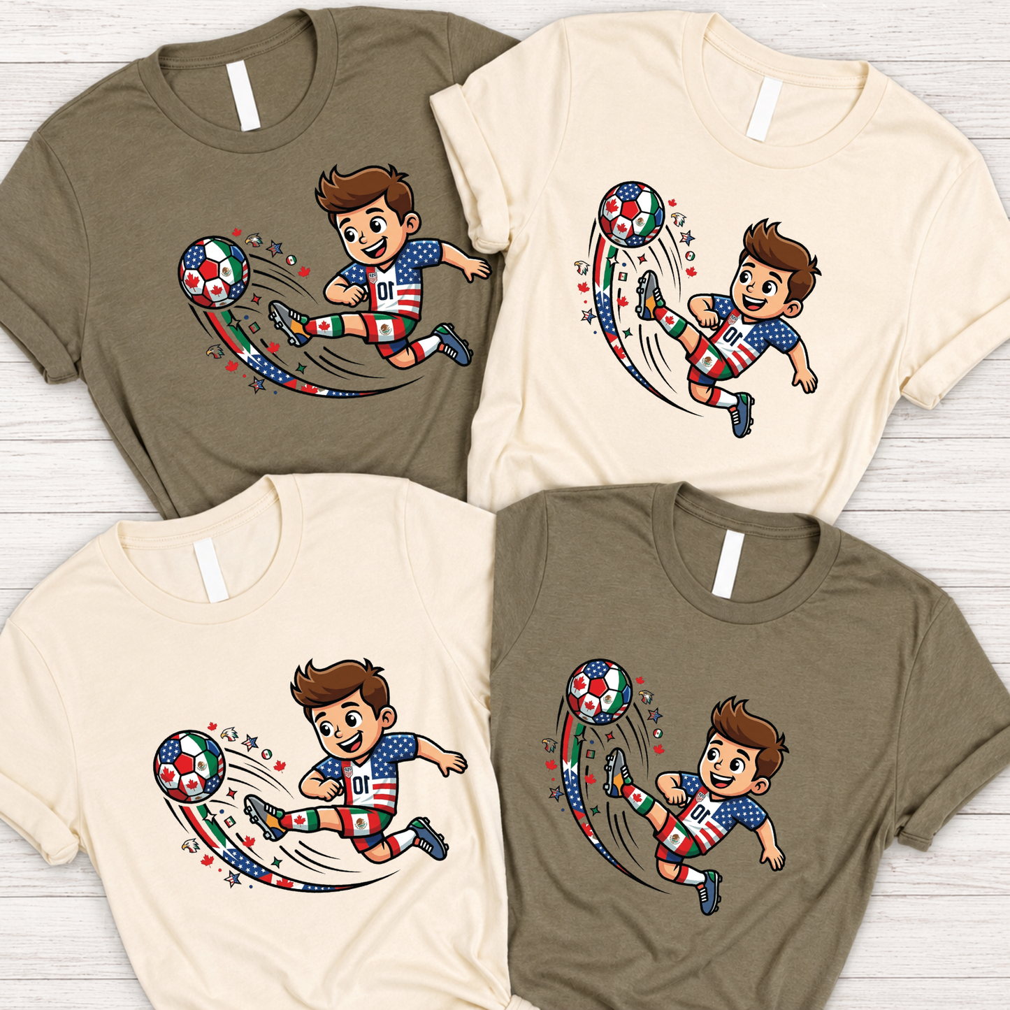 Kids 2026 World Cup Soccer Boy Cartoon Graphic Grey T-Shirt (physical)