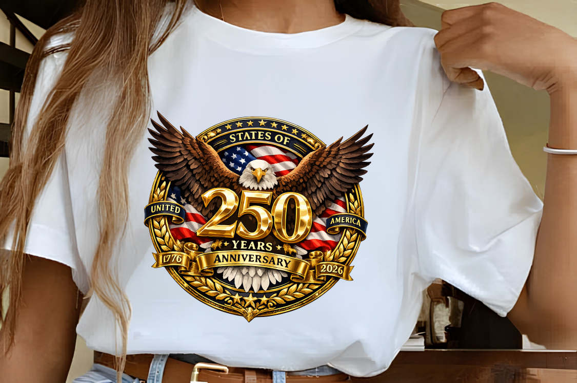 Official USA 250 Years Anniversary Eagle Emblem White T-Shirt (physical)