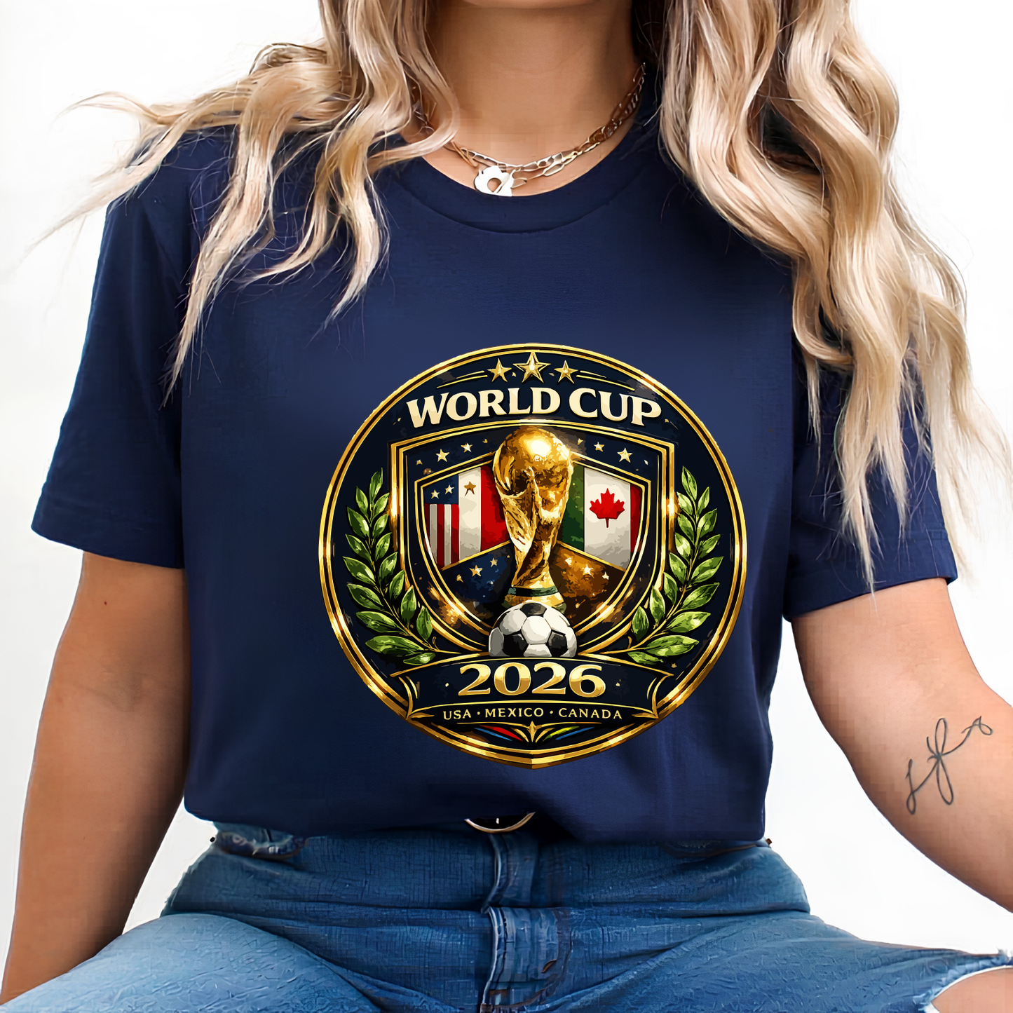 Official World Cup 2026 USA-Mexico-Canada Golden Emblem Premium Cotton T-Shirt (physical)