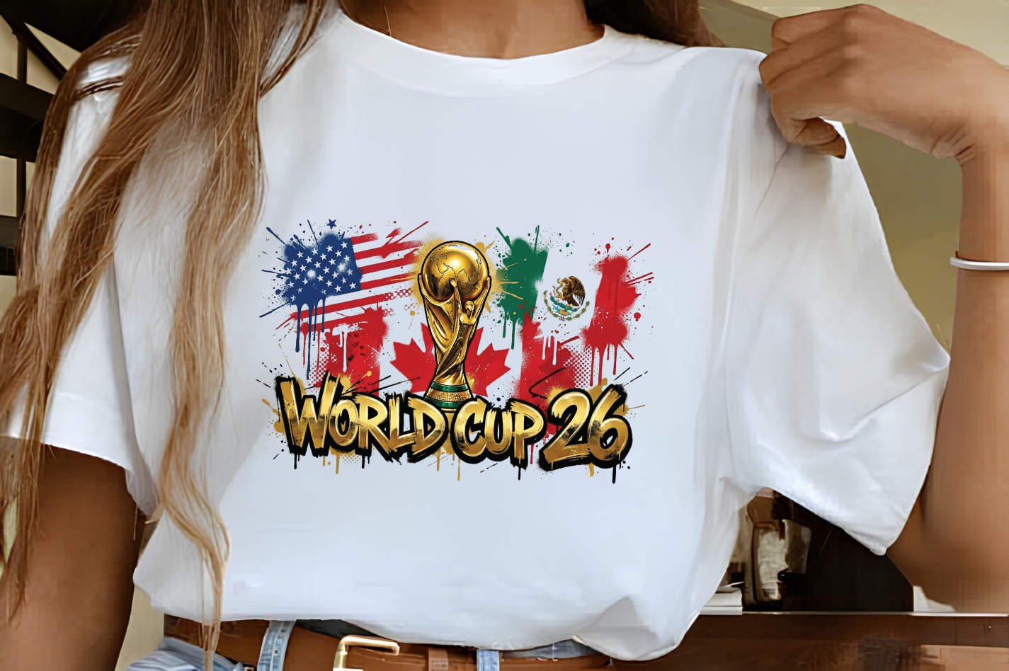 World Cup 26 Host Countries Paint Splatter White Graphic T-Shirt (physical)