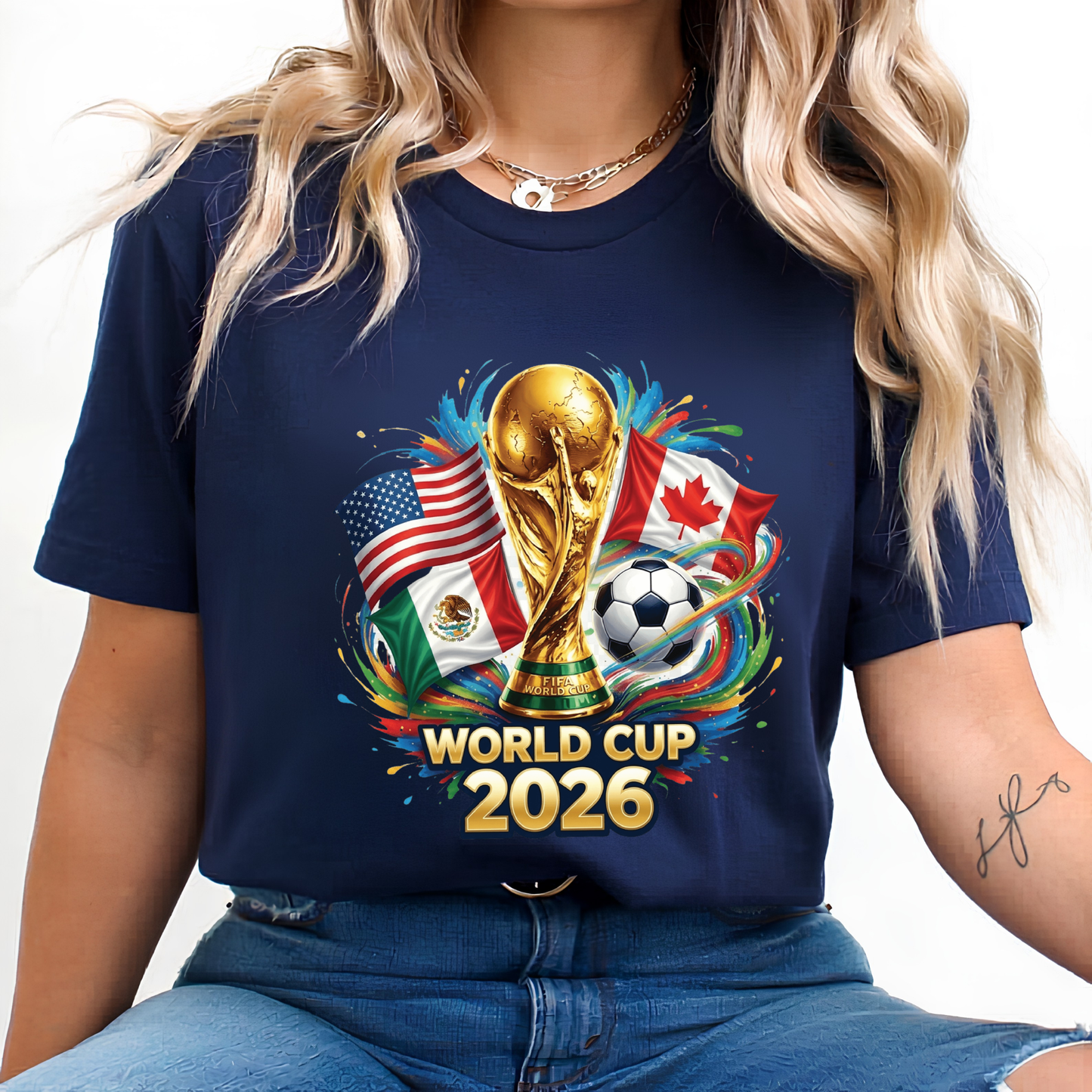 FIFA World Cup 2026 Host Country Flags Light Blue Graphic T-Shirt(physical)