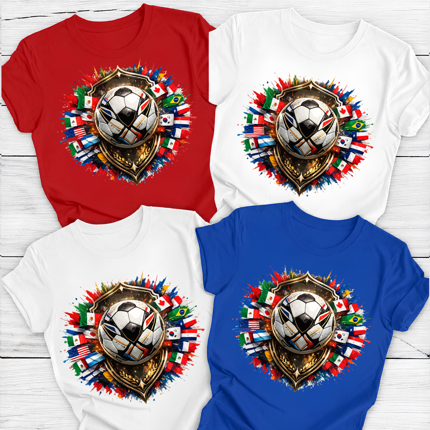 Global Flags Soccer Shield T-Shirt - 2026 World Cup International Football Fan Tee (physical)
