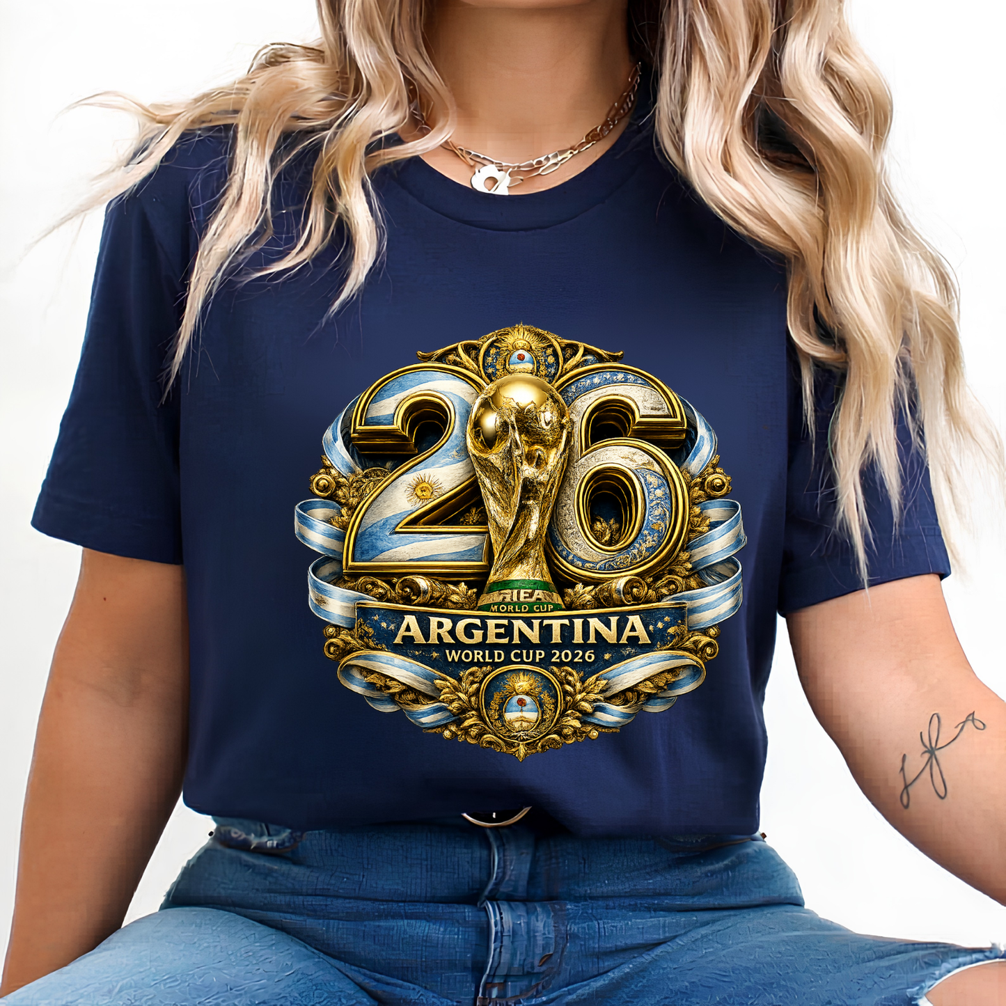 Luxury Gold Graphic Argentina World Cup 2026 T-Shirt Duo (physical)
