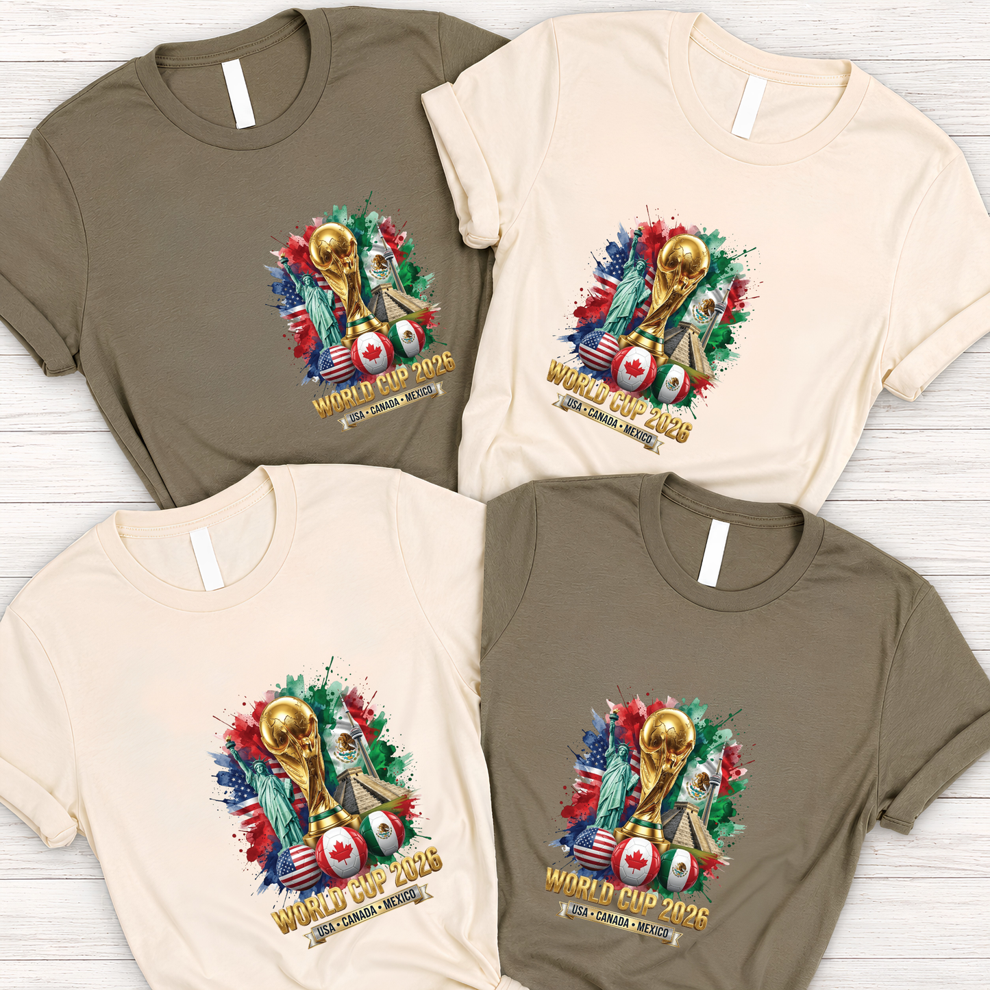 Vibrant Watercolor Splash Global Football Event 2026 Golden Trophy Tee (physical)