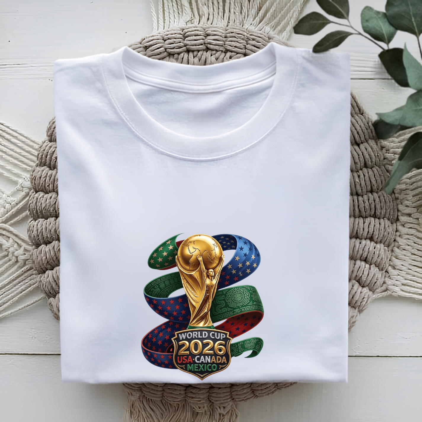 FIFA World Cup 2026 USA-Canada-Mexico Ribbon Emblem Graphic T-Shirt (physical)