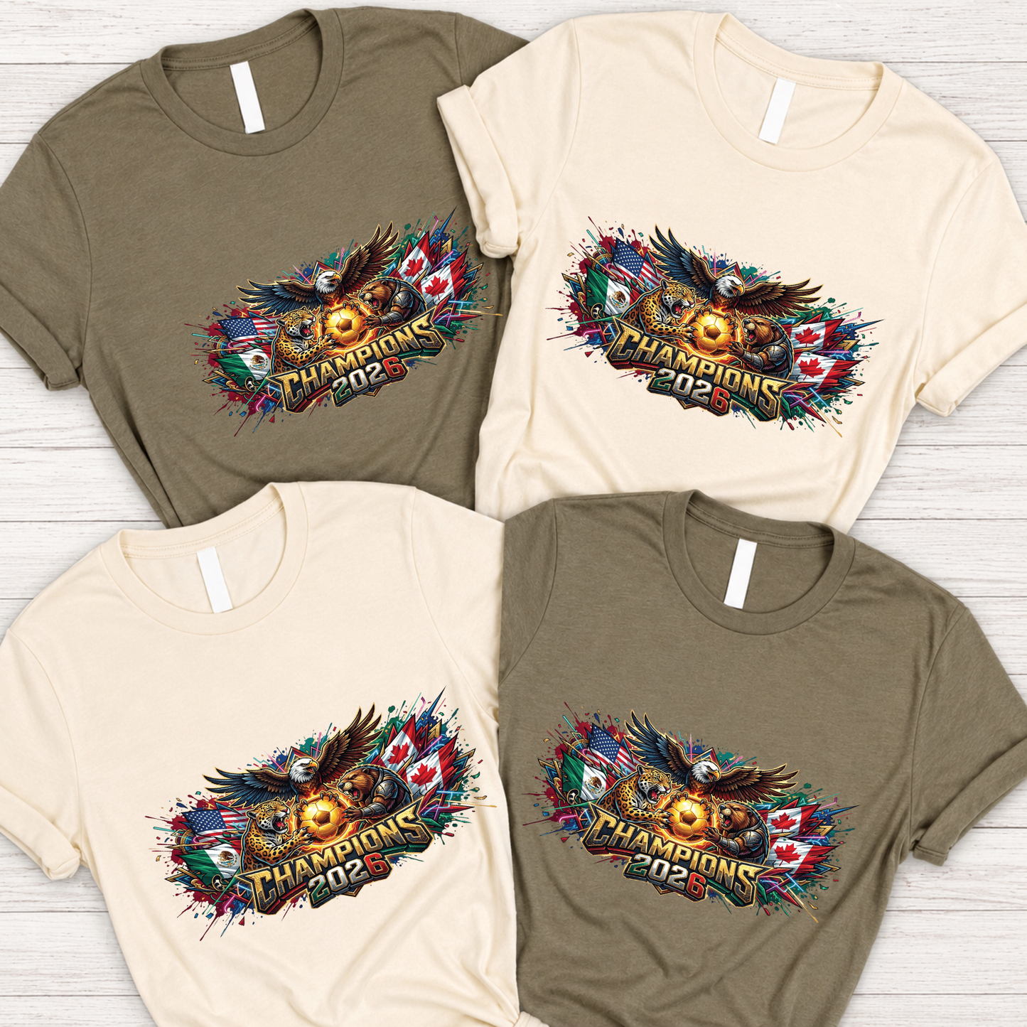 FIFA World Cup 2026 Champions USA Mexico Canada Soccer Graphic T-Shirt  (physical)