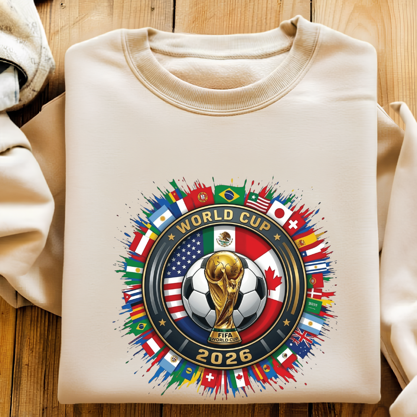 FIFA World Cup 2026 Multi-National Flags Emblem Graphic T-Shirt (physical)