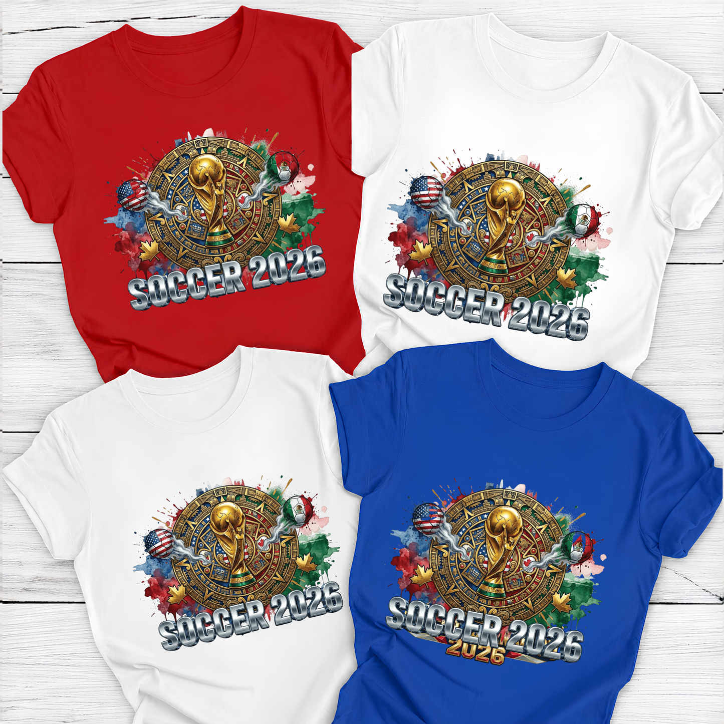 Aztec Calendar 2026 World Cup Soccer T-Shirt - USA, Canada & Mexico Host Nations Graphic Tee (physical)