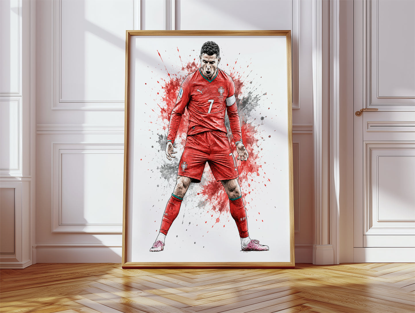Cristiano Ronaldo Portugal Crimson Splash Art Poster CR7 Passionate Roar Wall Decor (Printable+Physical)