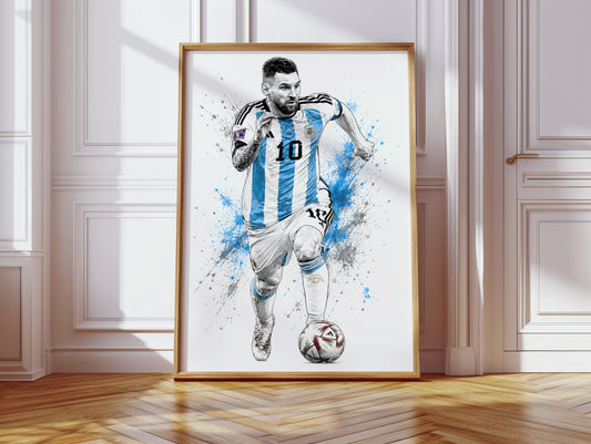 Lionel Messi Argentina Football Legends Sketch Wall Art Poster (Printable+Physical)