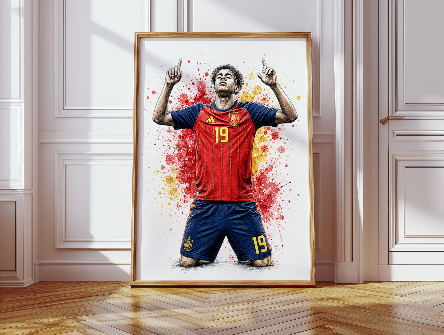 Lamine Yamal Spain Knee Slide Celebration Poster Number 19 Yellow Crimson Ink Wall Decor (Printable+Physical)