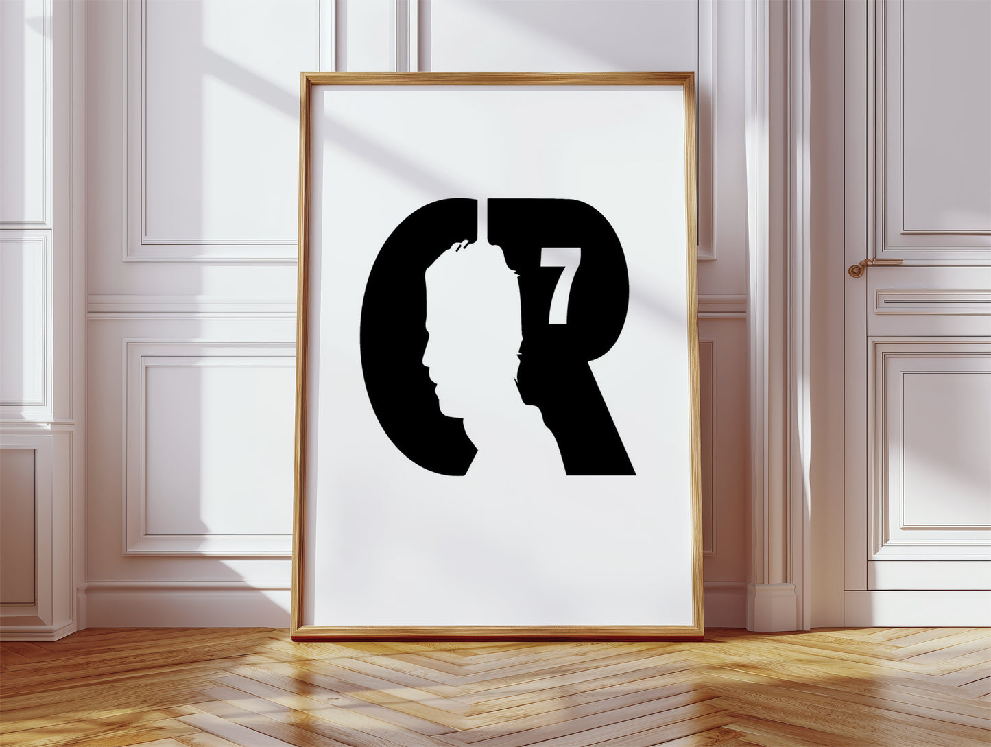 Cristiano Ronaldo CR7 Logo Silhouette Minimalist Black and White Football Wall Art (Printable+Physical)