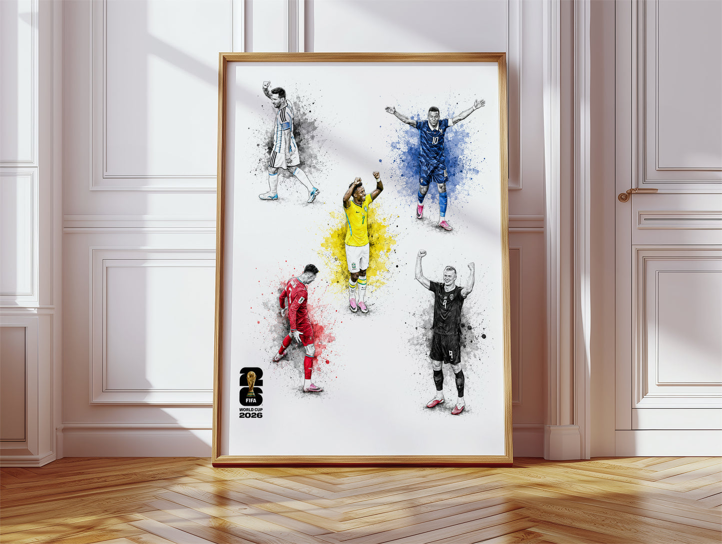 World Cup 2026 Five Football Legends Compilation Poster Multi Star Watercolor Soccer Wall Art (Printable+Physical)
