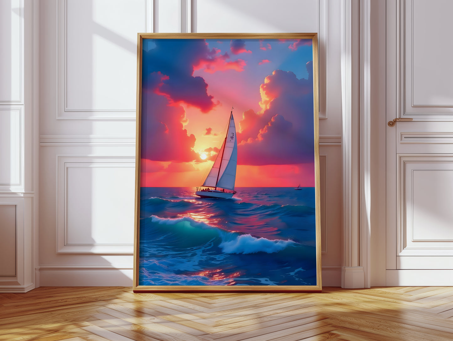 Colourful Boat Oil Painting Impasto Fishermen in Canoe at Sunset Boat Print Wall Art(Printable+Physical)