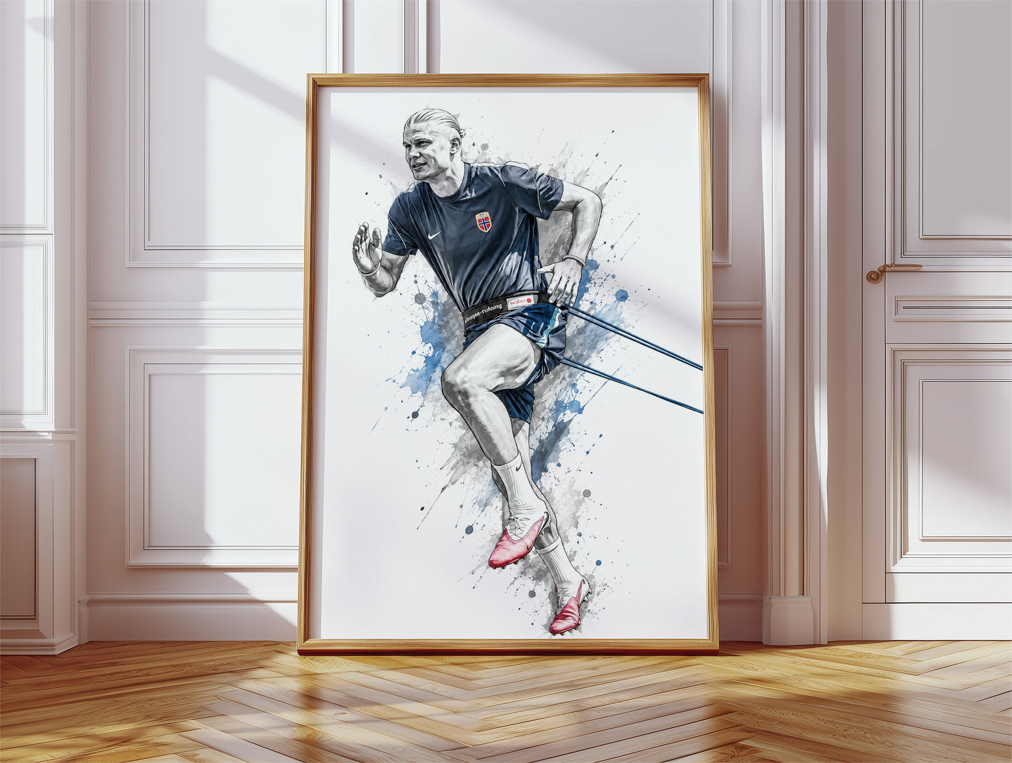 Erling Haaland Norway Resistance Training Sprint Poster Athletic Conditioning Watercolor Wall Art (Printable+Physical)