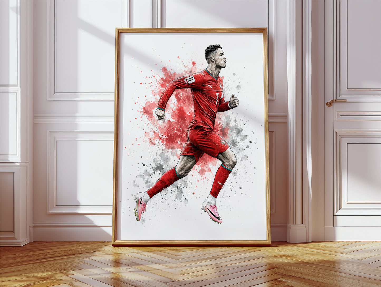 Cristiano Ronaldo Portugal Sprinting Motion Poster CR7 Forward Run Watercolor Wall Art (Printable+Physical)