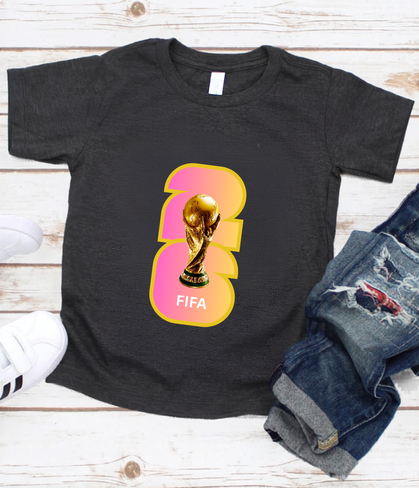 FIFA World Cup 2026 Trophy Gradient Bold Number Graphic T-Shirt (physical)