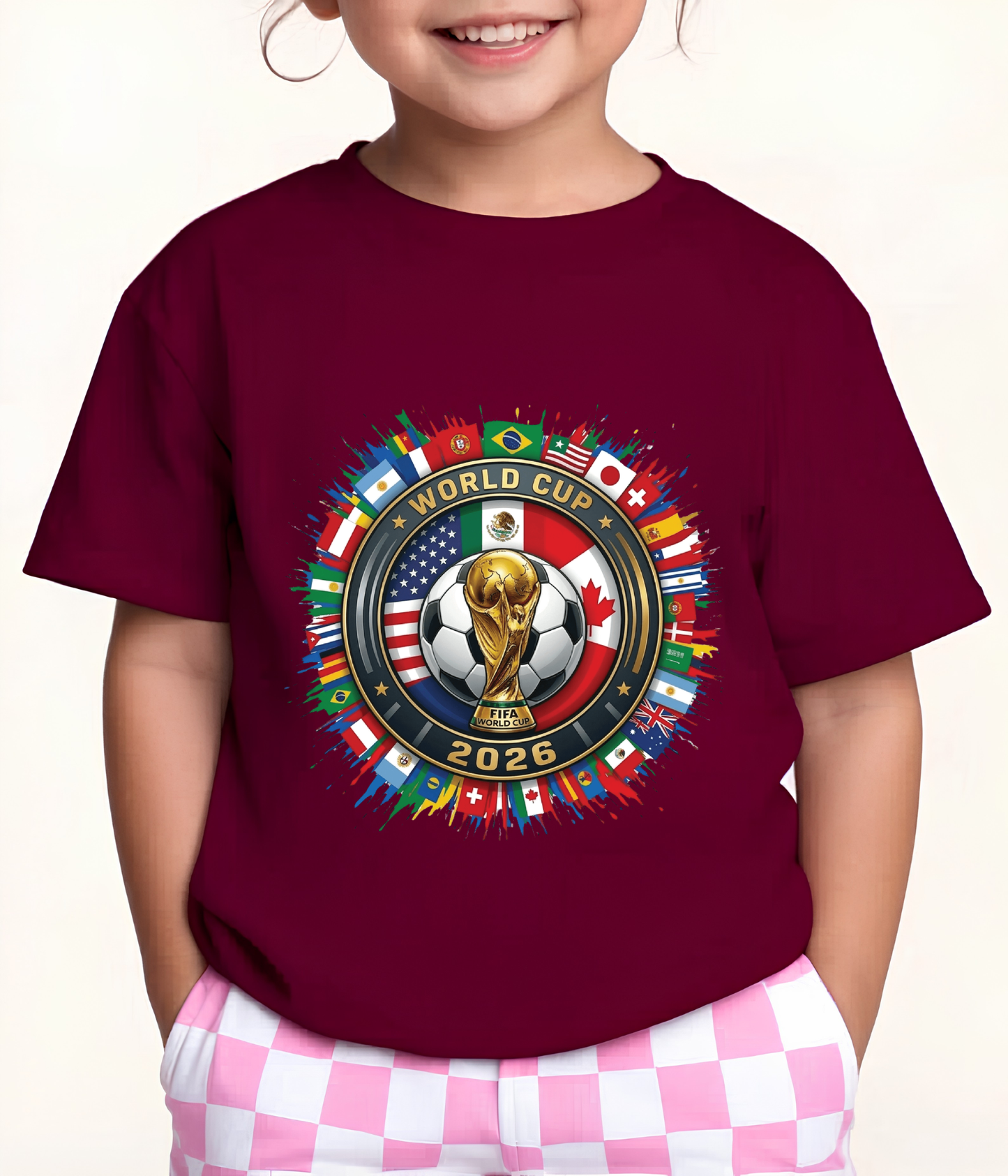 FIFA World Cup 2026 Multi-National Flags Emblem Graphic T-Shirt (physical)